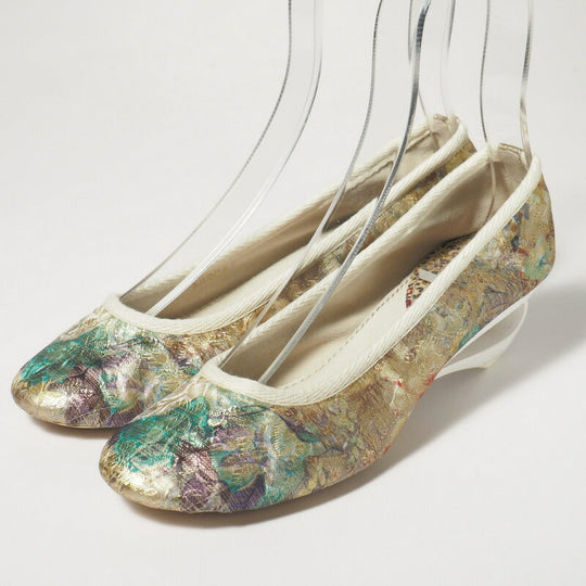 LOUIS VUITTON pumps Jacquard Leather Champagne gold/green/purple Women 37 Used Authentic