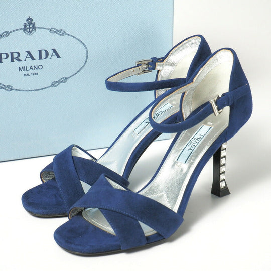 PRADA pumps 1X571F Goat Leather Suede Leather blue Women 35 Used Authentic