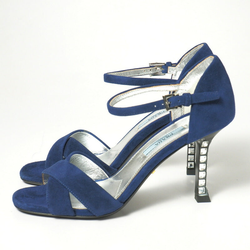 PRADA pumps 1X571F Goat Leather Suede Leather blue Women 35 Used Authentic