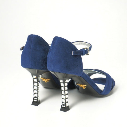 PRADA pumps 1X571F Goat Leather Suede Leather blue Women 35 Used Authentic