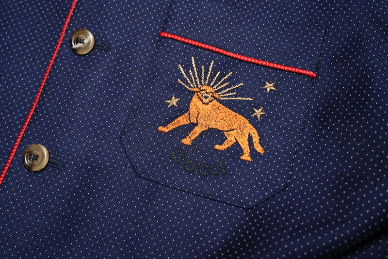 GUCCI setup 622U511GXAF0/622U5175DBY2 wool Navy / Red mens 7-48R Used Authentic