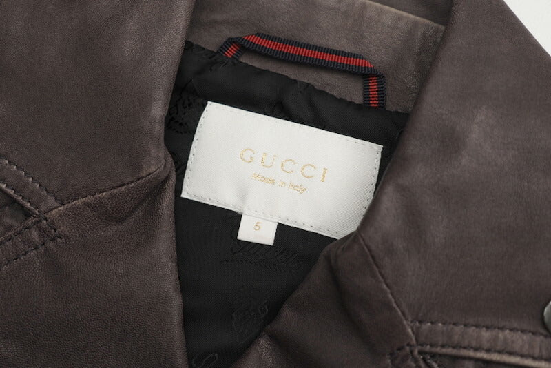 GUCCI Jacket Leather/Adhesive interlining: 100% polyester/Lining: 100% cupra Brown Kids 5 Used Authentic