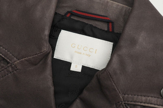 GUCCI Jacket Leather/Adhesive interlining: 100% polyester/Lining: 100% cupra Brown Kids 5 Used Authentic