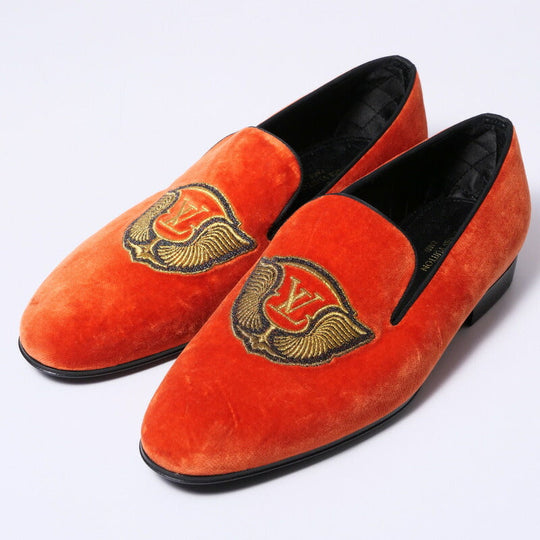 LOUIS VUITTON Slip-on Velor Orange mens 6.5 Used Authentic
