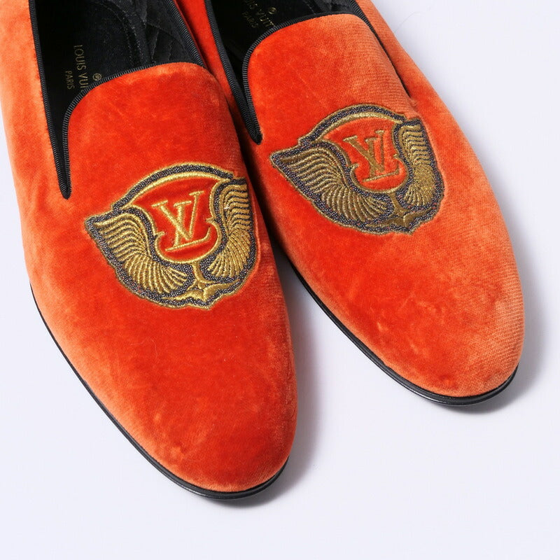 LOUIS VUITTON Slip-on Velor Orange mens 6.5 Used Authentic