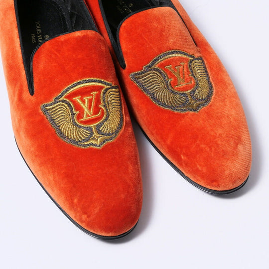LOUIS VUITTON Slip-on Velor Orange mens 6.5 Used Authentic