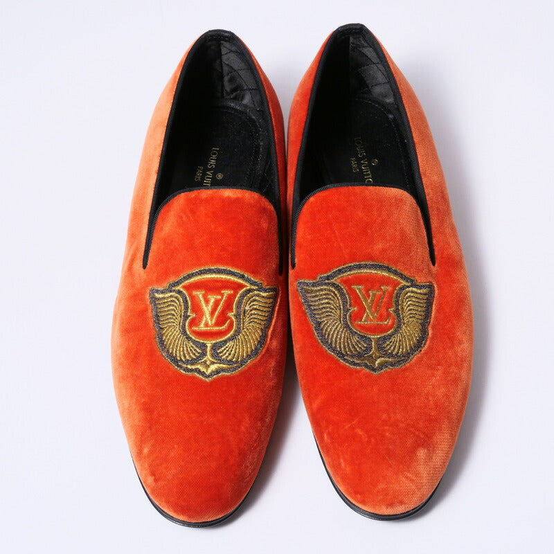 LOUIS VUITTON Slip-on Velor Orange mens 6.5 Used Authentic