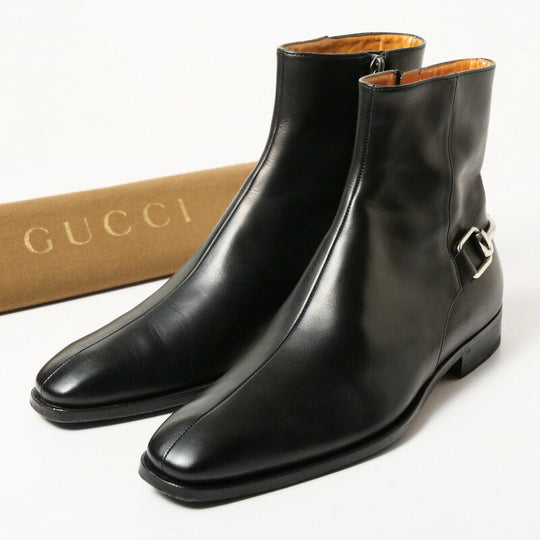 GUCCI boots 181848 Genuine Leather Black / Silver mens 38.5EJ Used Authentic