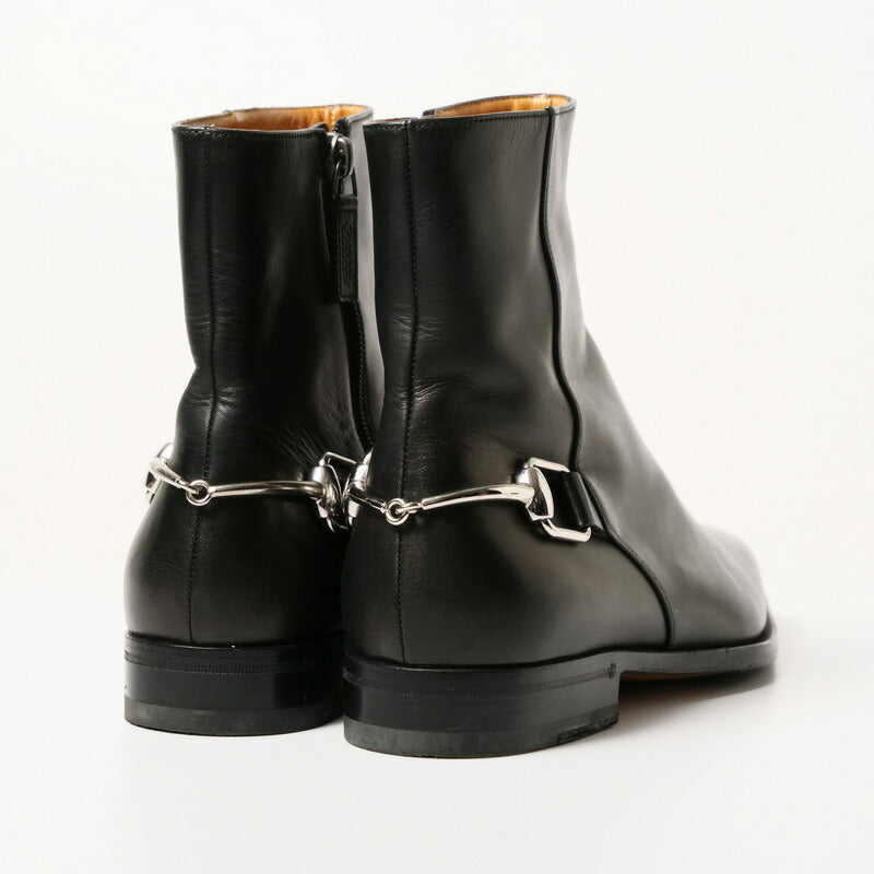 GUCCI boots 181848 Genuine Leather Black / Silver mens 38.5EJ Used Authentic
