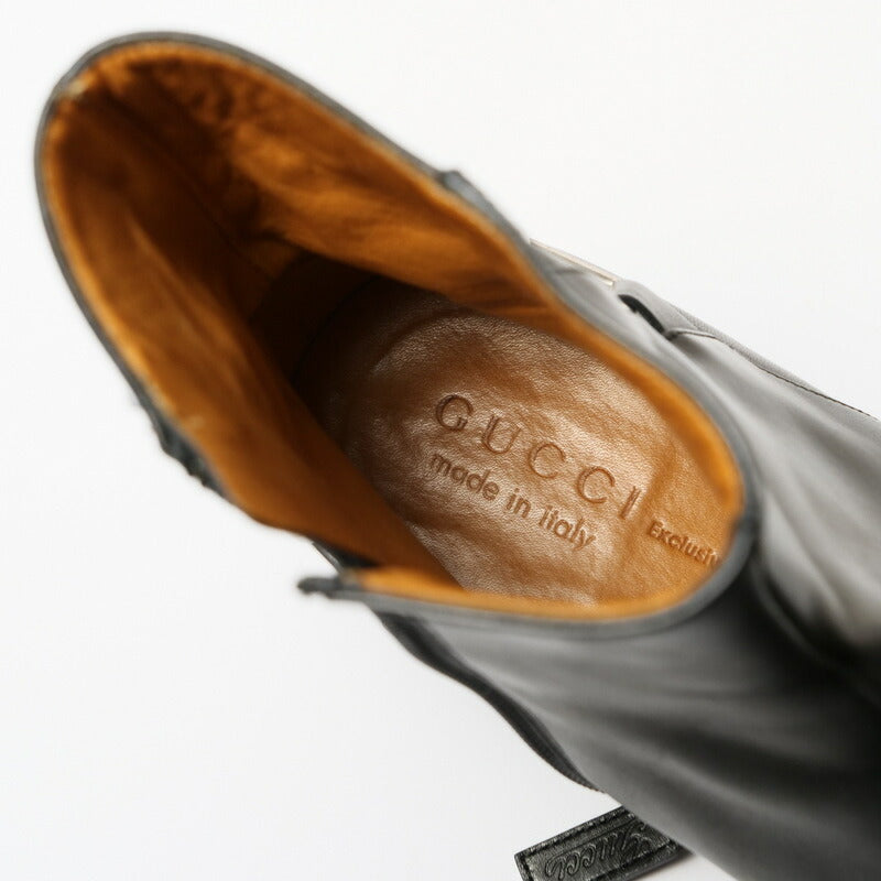 GUCCI boots 181848 Genuine Leather Black / Silver mens 38.5EJ Used Authentic