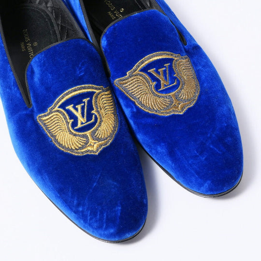 LOUIS VUITTON Slip-on Velor blue mens 7 Used Authentic