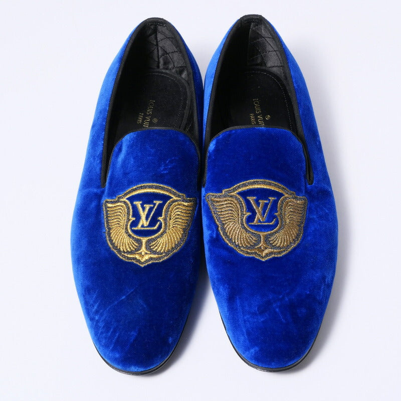 LOUIS VUITTON Slip-on Velor blue mens 7 Used Authentic