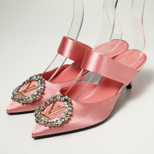 LOUIS VUITTON Sandals Satin Pink / Gold Women 36 Used Authentic
