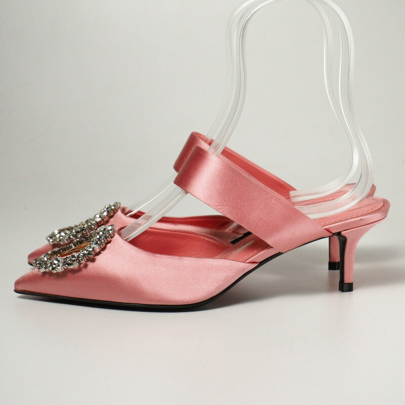 LOUIS VUITTON Sandals Satin Pink / Gold Women 36 Used Authentic