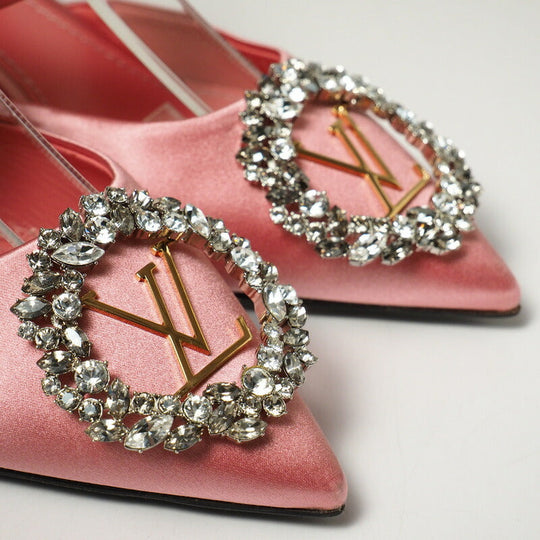 LOUIS VUITTON Sandals Satin Pink / Gold Women 36 Used Authentic