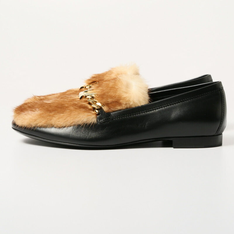 LOUIS VUITTON loafers Genuine Leather Black/Light Brown/Gold Women 37 Used Authentic