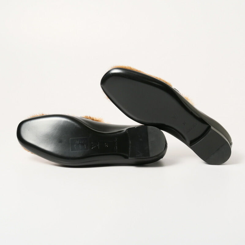LOUIS VUITTON loafers Genuine Leather Black/Light Brown/Gold Women 37 Used Authentic