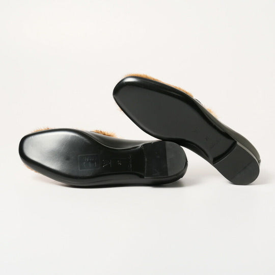 LOUIS VUITTON loafers Genuine Leather Black/Light Brown/Gold Women 37 Used Authentic