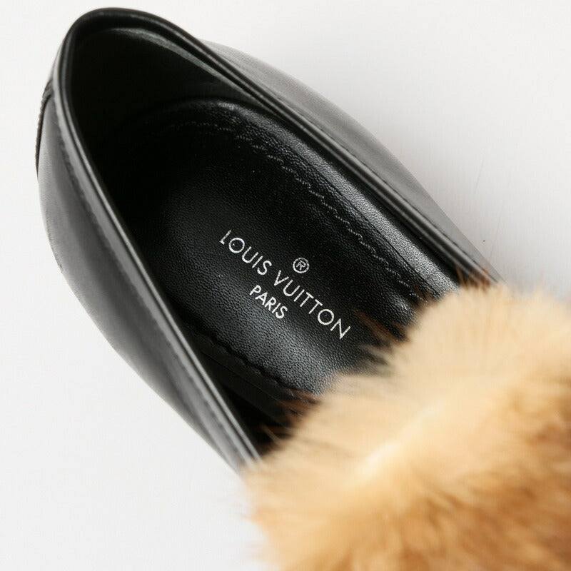 LOUIS VUITTON loafers Genuine Leather Black/Light Brown/Gold Women 37 Used Authentic
