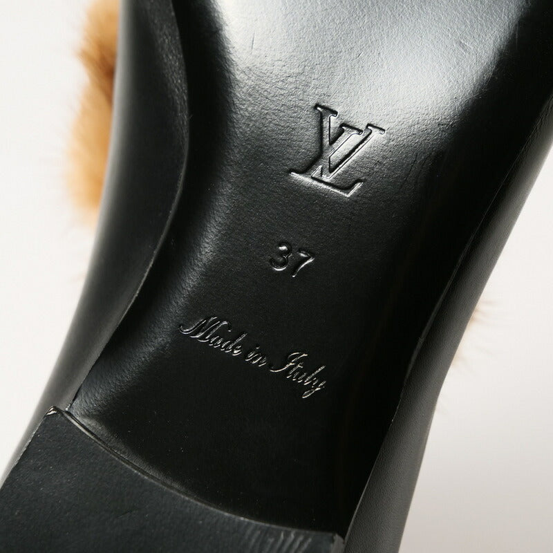 LOUIS VUITTON loafers Genuine Leather Black/Light Brown/Gold Women 37 Used Authentic