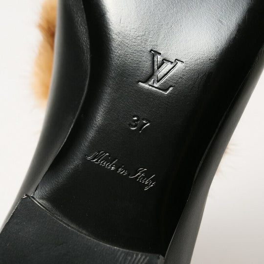 LOUIS VUITTON loafers Genuine Leather Black/Light Brown/Gold Women 37 Used Authentic