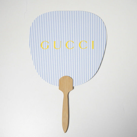 GUCCI Other miscellaneous goods Bamboo, Paper Light blue Stripe Pattern logo: Yellow Uchiwa fan Women(Unisex) Used Authentic