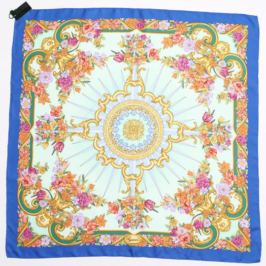 GUCCI scarf silk Green | Blue Women Used Authentic