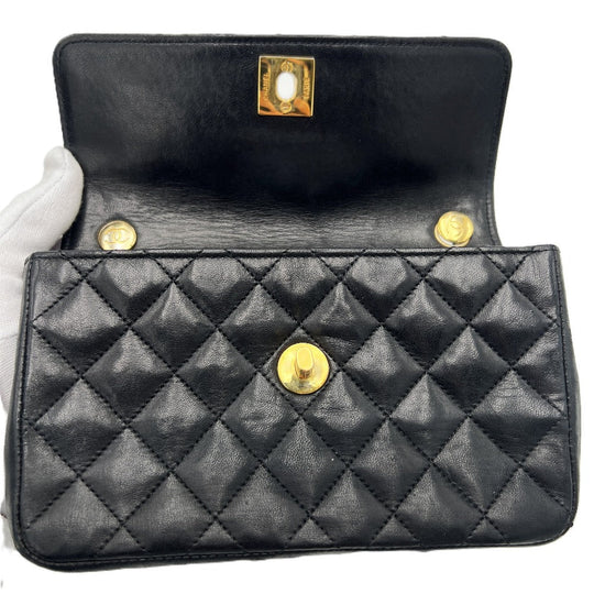 CHANEL Shoulder Bag lambskin black Chain Gold Metal Flap Turnlock Mini Matrasse Women Used Authentic