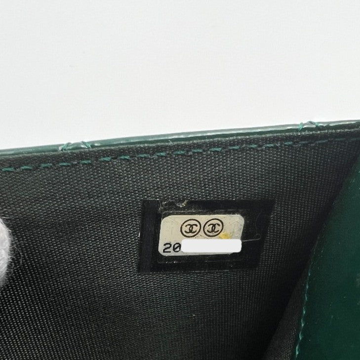 CHANEL Bifold Wallet enamel green COCO Mark Matrasse Women Used Authentic