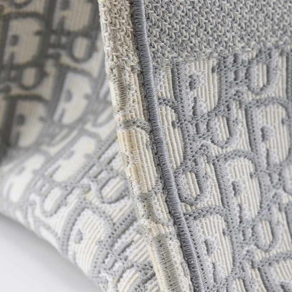 Christian Dior Tote Bag cotton Light gray Embroidery Oblique Book Tote Medium Women Used Authentic