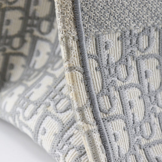 Christian Dior Tote Bag cotton Light gray Embroidery Oblique Book Tote Medium Women Used Authentic