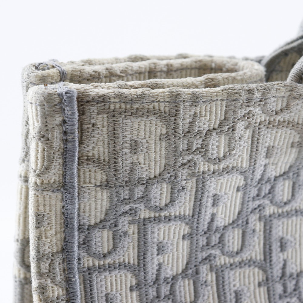 Christian Dior Tote Bag cotton Light gray Embroidery Oblique Book Tote Medium Women Used Authentic