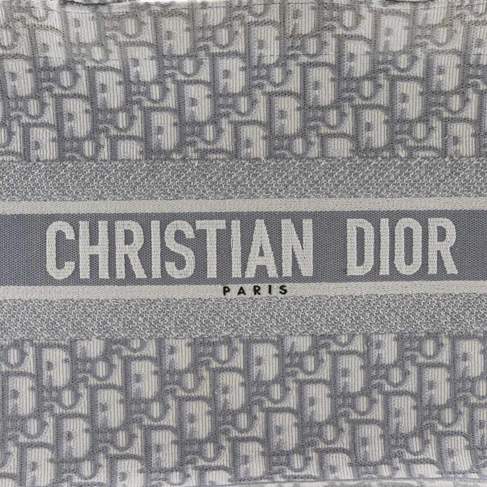 Christian Dior Tote Bag cotton Light gray Embroidery Oblique Book Tote Medium Women Used Authentic