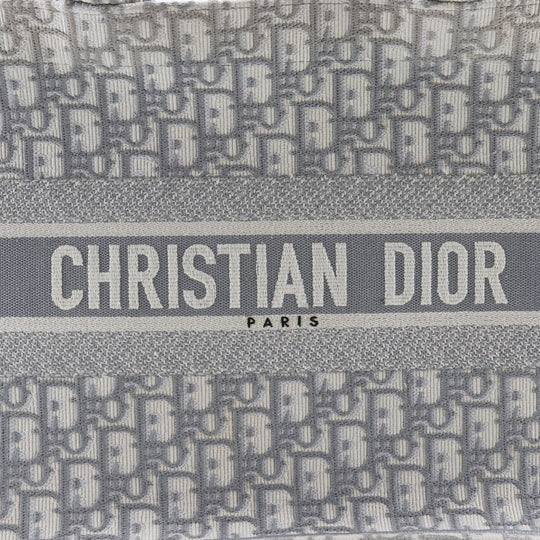 Christian Dior Tote Bag cotton Light gray Embroidery Oblique Book Tote Medium Women Used Authentic
