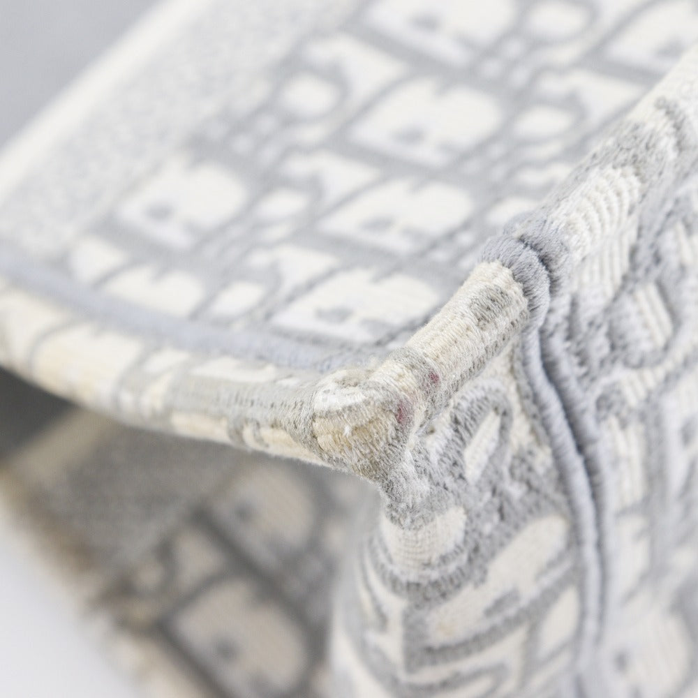 Christian Dior Tote Bag cotton Light gray Embroidery Oblique Book Tote Medium Women Used Authentic