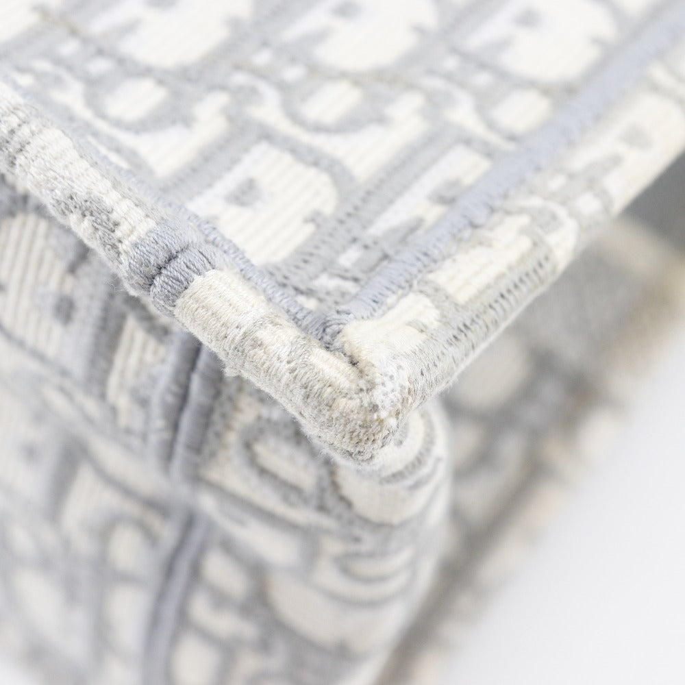 Christian Dior Tote Bag cotton Light gray Embroidery Oblique Book Tote Medium Women Used Authentic