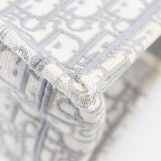 Christian Dior Tote Bag cotton Light gray Embroidery Oblique Book Tote Medium Women Used Authentic