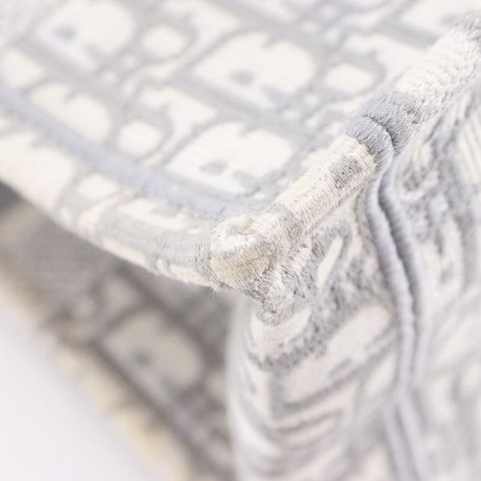 Christian Dior Tote Bag cotton Light gray Embroidery Oblique Book Tote Medium Women Used Authentic