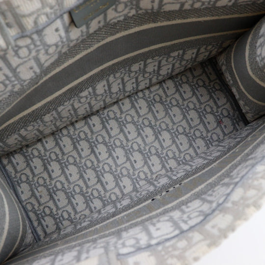 Christian Dior Tote Bag cotton Light gray Embroidery Oblique Book Tote Medium Women Used Authentic