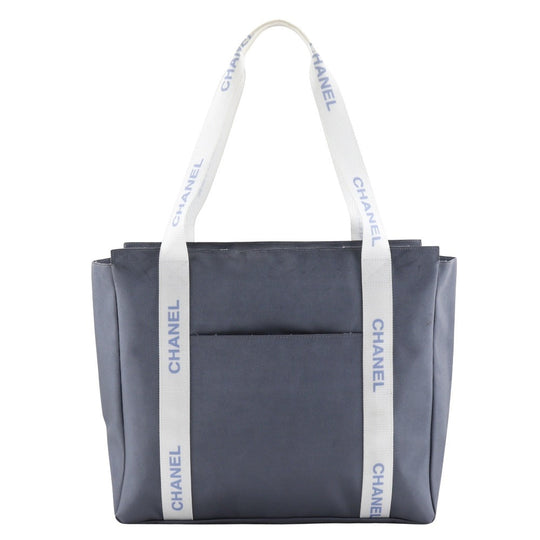 CHANEL Tote Bag Nylon gray Sports line logo Women Used Authentic