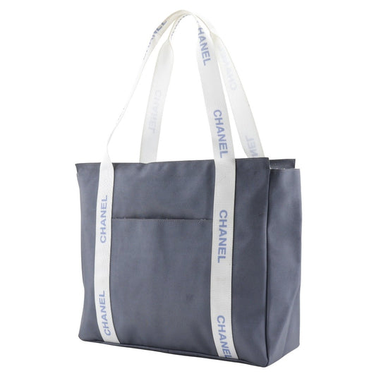 CHANEL Tote Bag Nylon gray Sports line logo Women Used Authentic