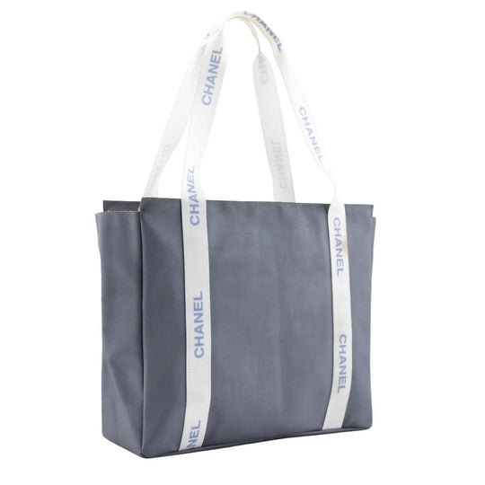 CHANEL Tote Bag Nylon gray Sports line logo Women Used Authentic