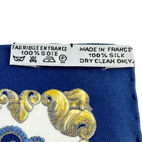 HERMES scarf silk blue Louis XIV straddling a white horse LVDOVICVS MAGNVS Carre42 Women Used Authentic