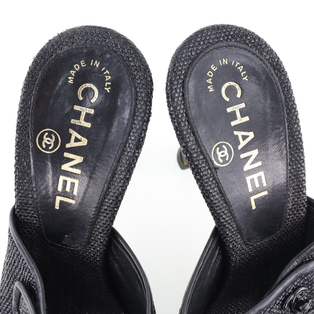 CHANEL Mule leather black double belt Turn lock COCO Mark Women 36 Used Authentic