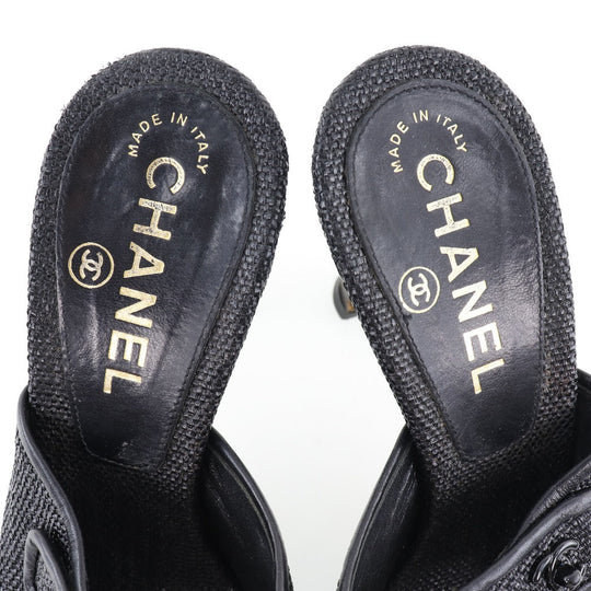 CHANEL Mule leather black double belt Turn lock COCO Mark Women 36 Used Authentic