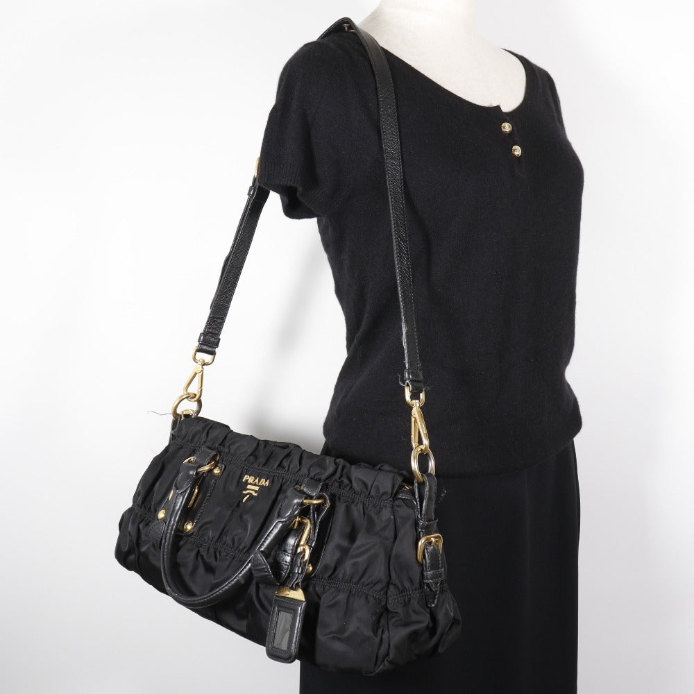 PRADA Shoulder Bag BN1407 Nylon black Gathered 2WAYShoulder
