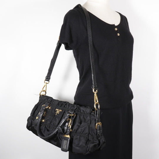 PRADA Shoulder Bag BN1407 Nylon black Gathered 2WAYShoulder