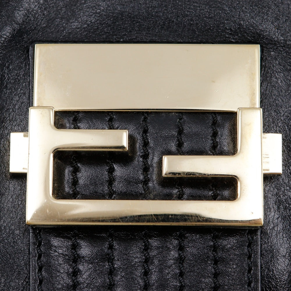FENDI Tote Bag leather black 2WAYShoulder Chain tote Women Used Authentic