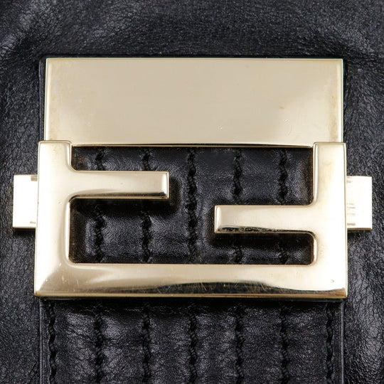 FENDI Tote Bag leather black 2WAYShoulder Chain tote Women Used Authentic