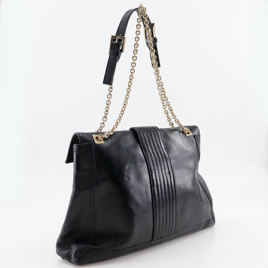 FENDI Tote Bag leather black 2WAYShoulder Chain tote Women Used Authentic